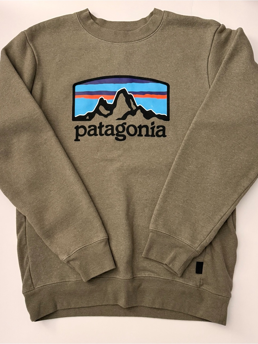Patagonia Men's Olive Green Logo sweatshirt small